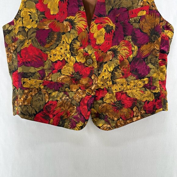 LadySansabelt Jaymar Ruby Vtg Floral Vest Women 6 Lined Adjustable Tie Brown Red - Picture 4 of 11